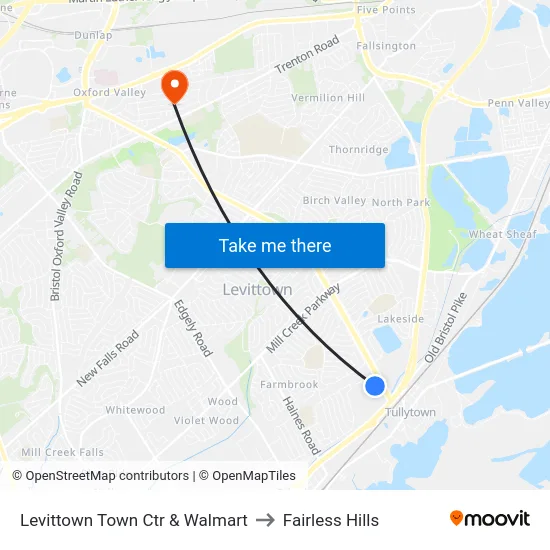 Levittown Town Ctr & Walmart to Fairless Hills map