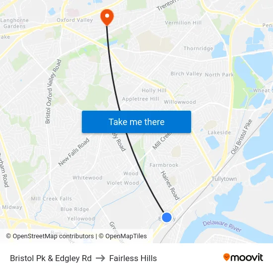 Bristol Pk & Edgley Rd to Fairless Hills map