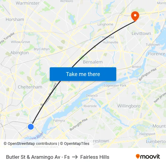 Butler St & Aramingo Av - Fs to Fairless Hills map