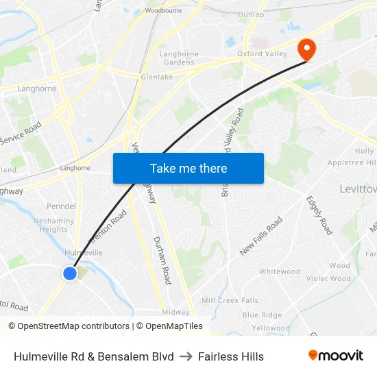 Hulmeville Rd & Bensalem Blvd to Fairless Hills map