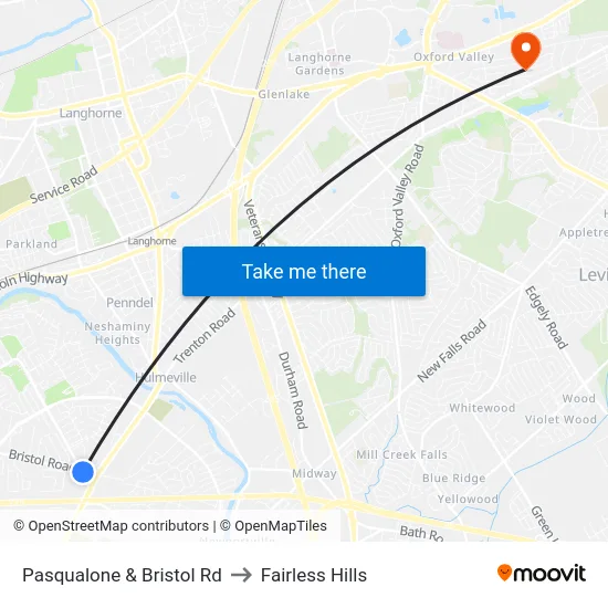 Pasqualone & Bristol Rd to Fairless Hills map