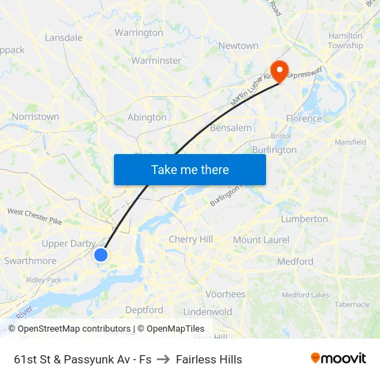 61st St & Passyunk Av - Fs to Fairless Hills map