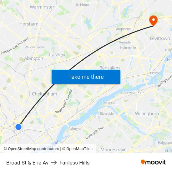 Broad St & Erie Av to Fairless Hills map
