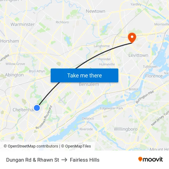Dungan Rd & Rhawn St to Fairless Hills map