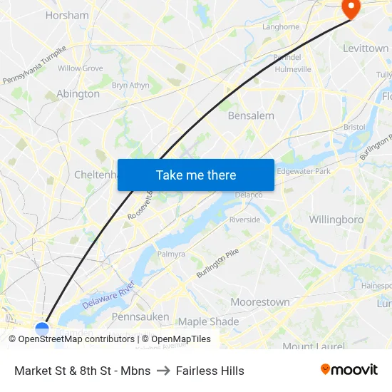 Market St & 8th St - Mbns to Fairless Hills map