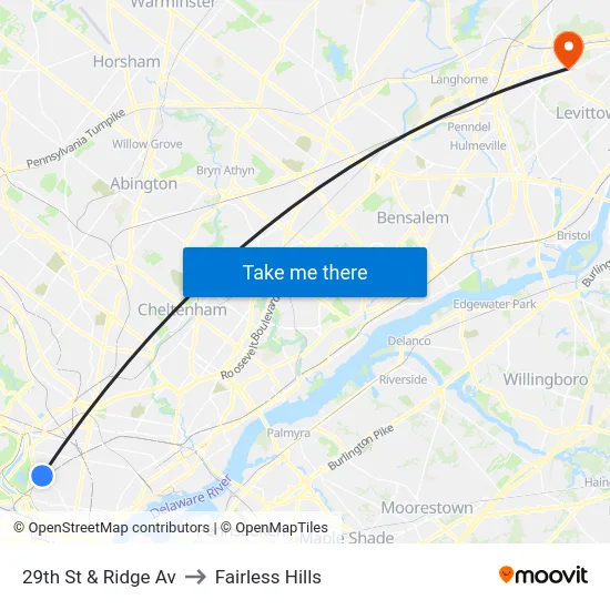 29th St & Ridge Av to Fairless Hills map