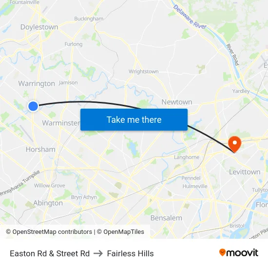 Easton Rd & Street Rd to Fairless Hills map