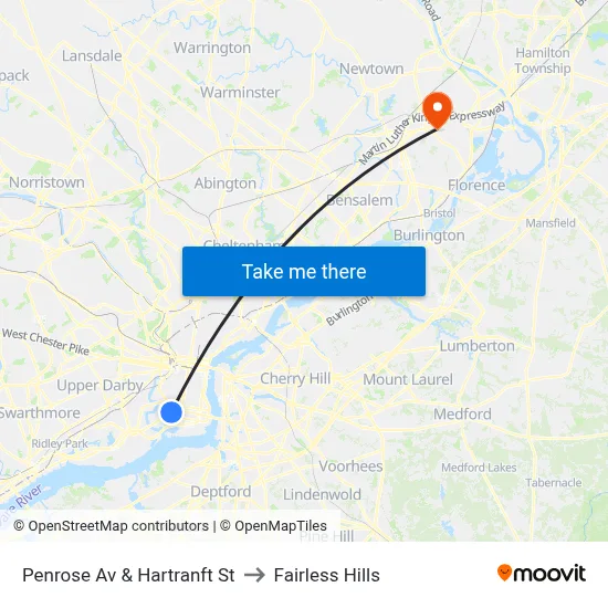Penrose Av & Hartranft St to Fairless Hills map