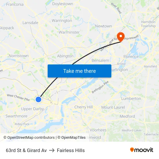 63rd St & Girard Av to Fairless Hills map