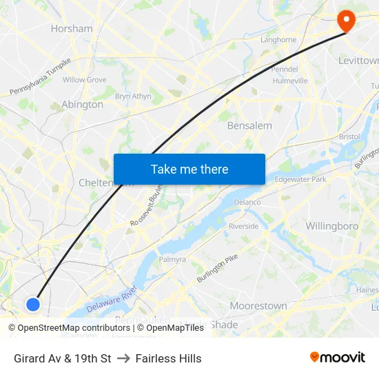 Girard Av & 19th St to Fairless Hills map
