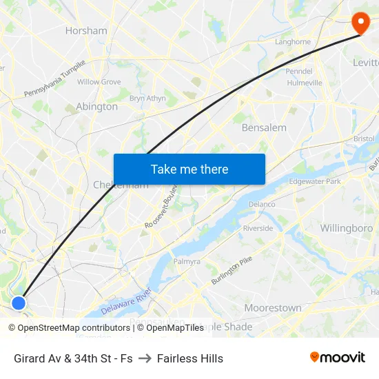 Girard Av & 34th St - Fs to Fairless Hills map