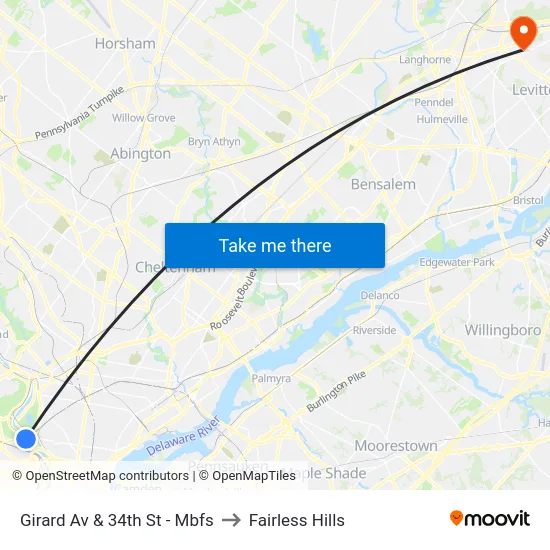 Girard Av & 34th St - Mbfs to Fairless Hills map