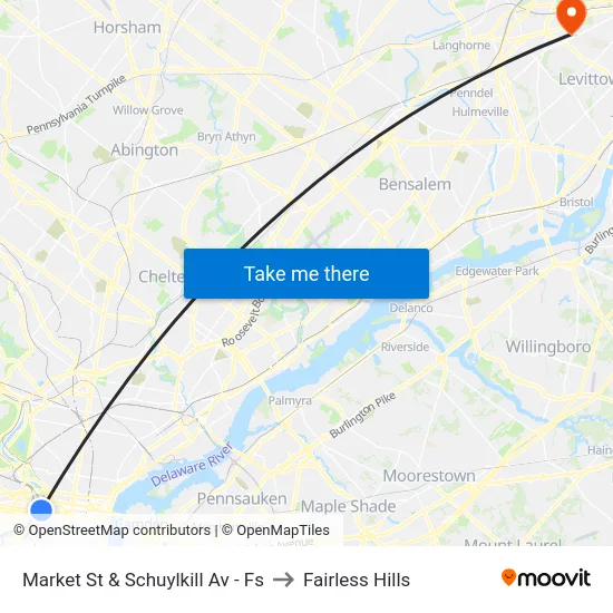 Market St & Schuylkill Av - Fs to Fairless Hills map