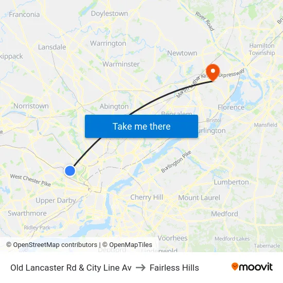 Old Lancaster Rd & City Line Av to Fairless Hills map