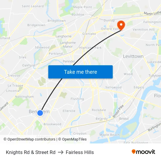 Knights Rd & Street Rd to Fairless Hills map