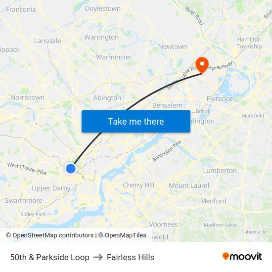 50th & Parkside Loop to Fairless Hills map