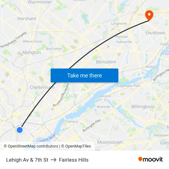 Lehigh Av & 7th St to Fairless Hills map