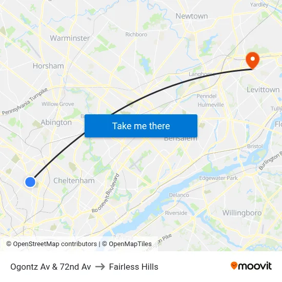 Ogontz Av & 72nd Av to Fairless Hills map