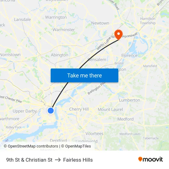 9th St & Christian St to Fairless Hills map