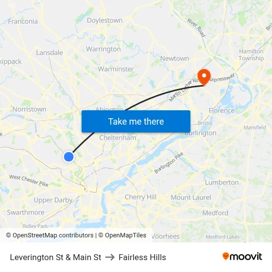 Leverington St & Main St to Fairless Hills map