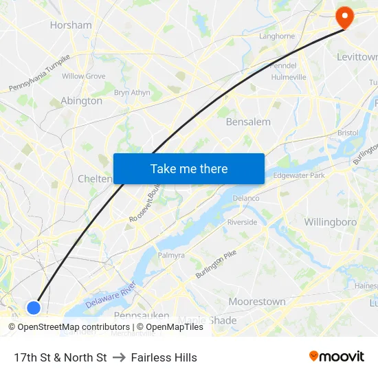 17th St & North St to Fairless Hills map