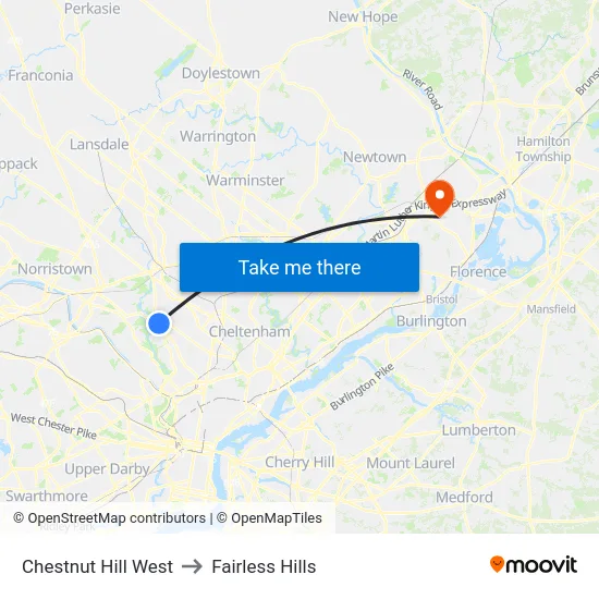 Chestnut Hill West to Fairless Hills map