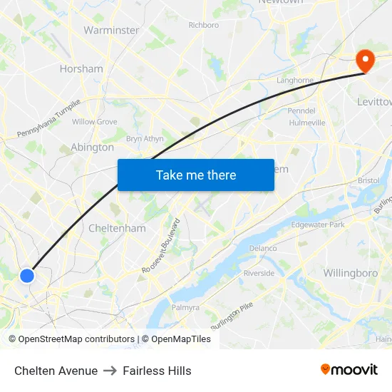 Chelten Avenue to Fairless Hills map
