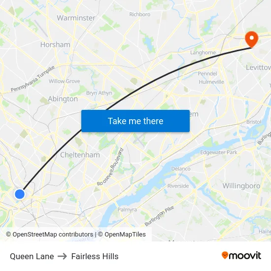 Queen Lane to Fairless Hills map