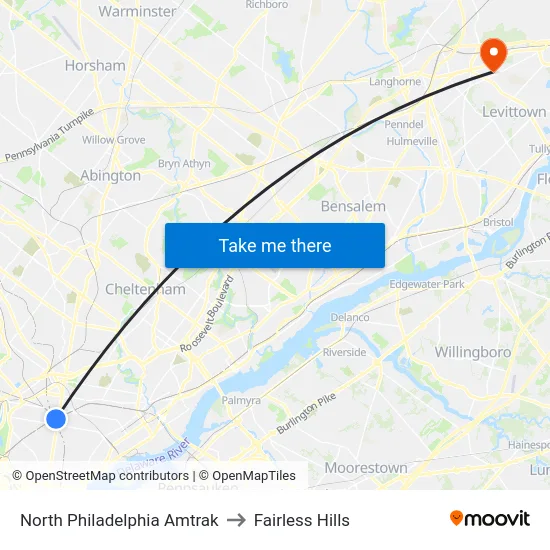 North Philadelphia Amtrak to Fairless Hills map