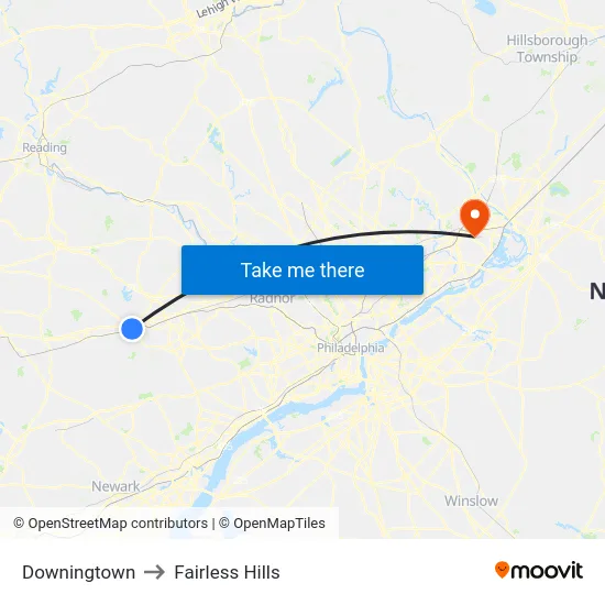 Downingtown to Fairless Hills map