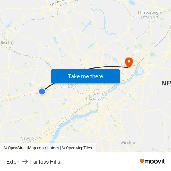 Exton to Fairless Hills map