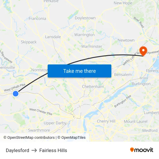 Daylesford to Fairless Hills map