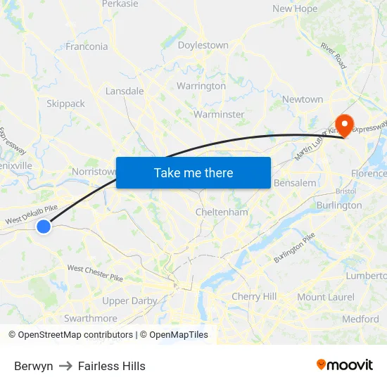 Berwyn to Fairless Hills map