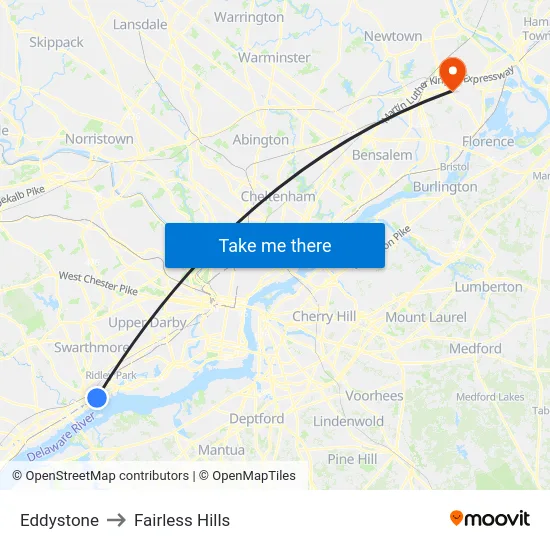 Eddystone to Fairless Hills map