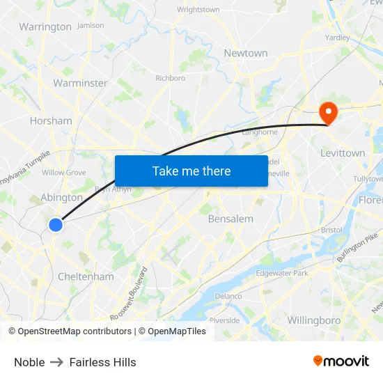 Noble to Fairless Hills map