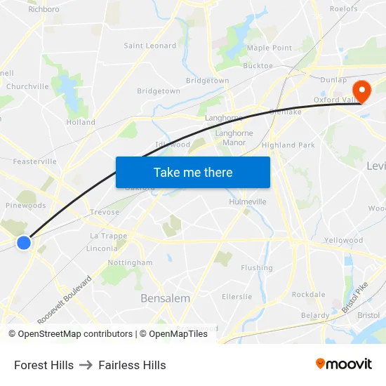 Forest Hills to Fairless Hills map