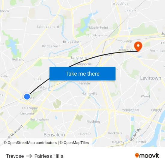 Trevose to Fairless Hills map
