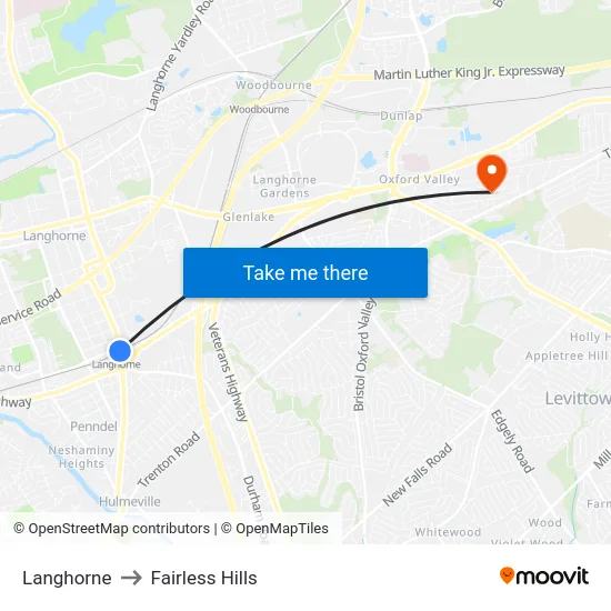 Langhorne to Fairless Hills map