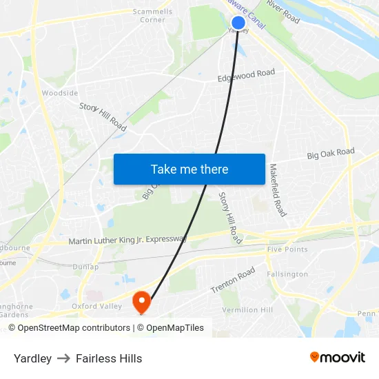 Yardley to Fairless Hills map