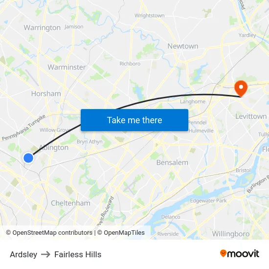 Ardsley to Fairless Hills map