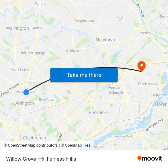 Willow Grove to Fairless Hills map