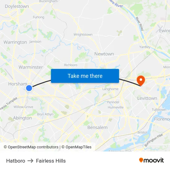Hatboro to Fairless Hills map