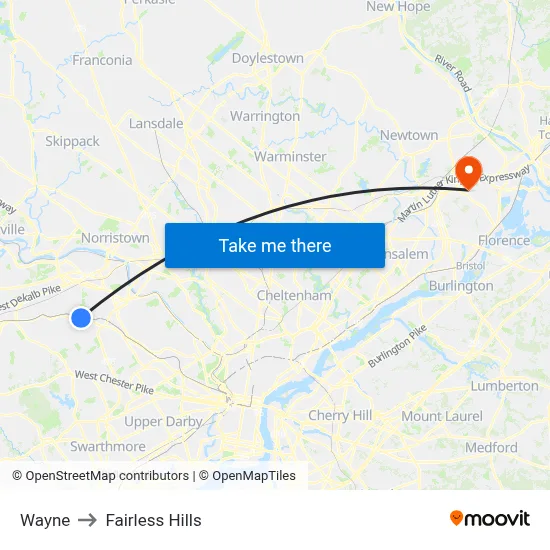 Wayne to Fairless Hills map