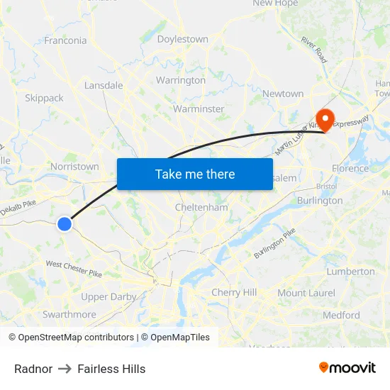 Radnor to Fairless Hills map