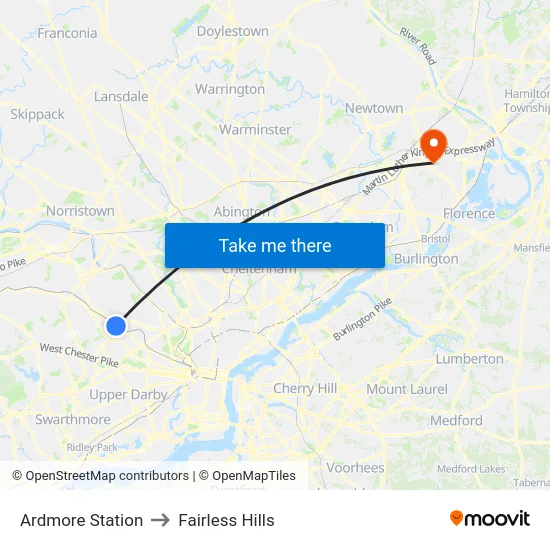 Ardmore Station to Fairless Hills map