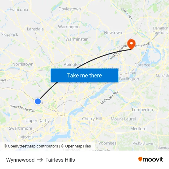 Wynnewood to Fairless Hills map