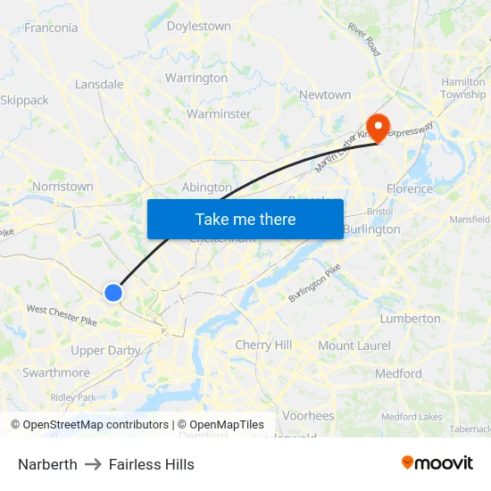 Narberth to Fairless Hills map