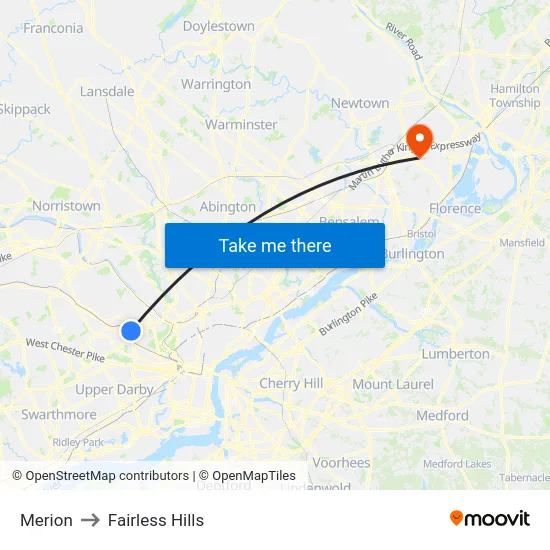 Merion to Fairless Hills map