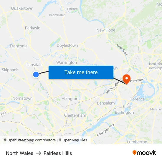 North Wales to Fairless Hills map