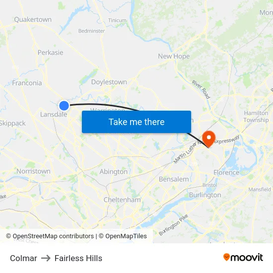 Colmar to Fairless Hills map